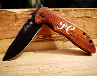 Initials Inlayed into wood knife